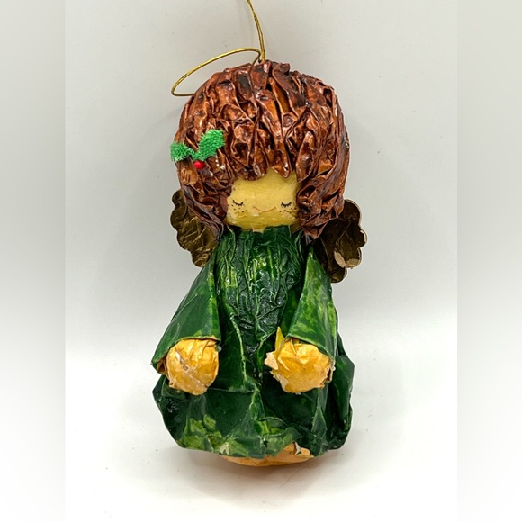 Vintage Paper Mache Angel Green Robe Handmade Christmas Ornament 4.5 in - Picture 1 of 8